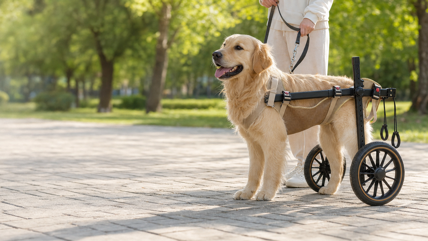 Rehabilitation Training Dog Wheelchair Mobility Aid lifestyle banner (desktop)