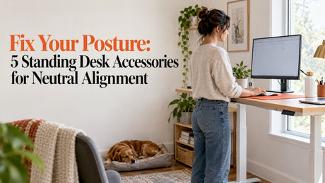 Standing desk with aligned monitor and keyboard