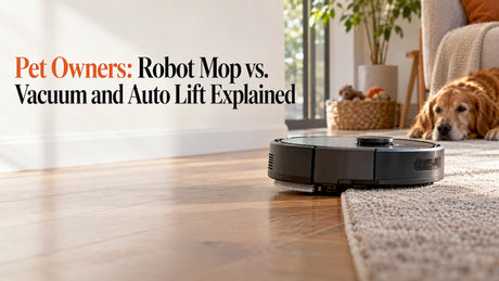 Robot mop lifting over a living room rug