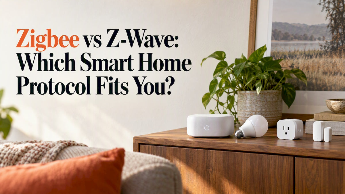 Smart home hub beside connected household devices