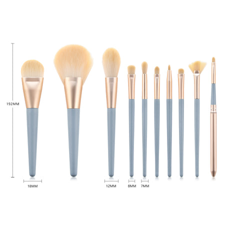 Makeup brush set with visible measurements labelled 192 mm, 18 mm, 12 mm, 8 mm and 7 mm