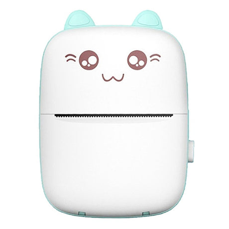 Blue mini printer shown front-on against a white background