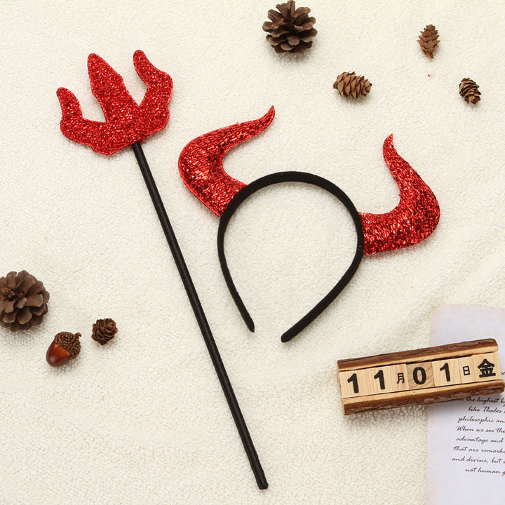 Red Devil Horn Headband & Trident Set