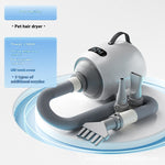 Smart Pet Hair Dryer for Dogs with grey hose, three nozzles and feature panel