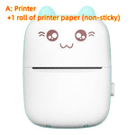 Blue mini printer with text: Printer plus one non-sticky paper roll