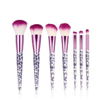 7-Piece Makeup Brush Set with purple glitter handles and magenta-tipped bristles