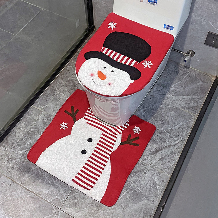 Ensemble de housse de couvercle de toilettes et de tapis de Noël
