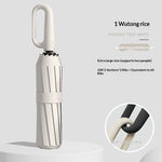 Closed folding umbrella with ring handle and close-up handle detail