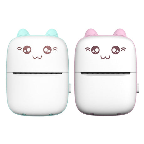 Blue and pink mini printers shown from the front