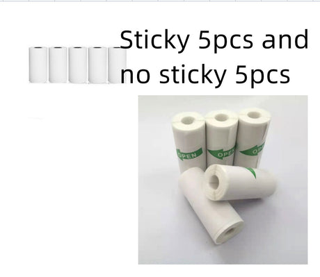 Paper rolls with text: Sticky 5pcs and no sticky 5pcs