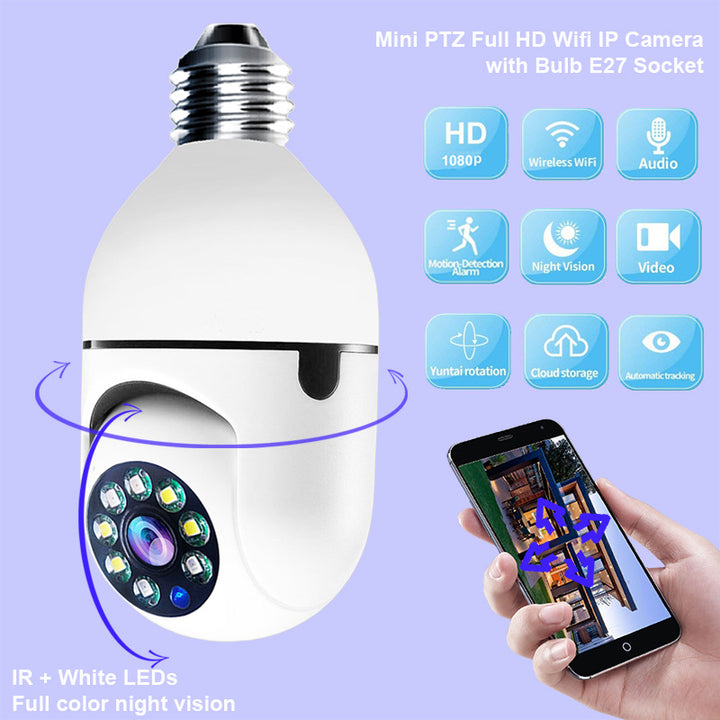 Caméra Wi-Fi 1080P en forme d’ampoule, zoom 4X, E27, pour la maison, Wi-Fi 5G, alarme et surveillance
