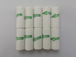 Ten white paper rolls arranged in two rows with green OPEN labels