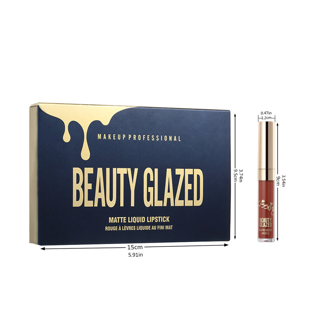 Beauty Glazed box and single lipstick with size measurements