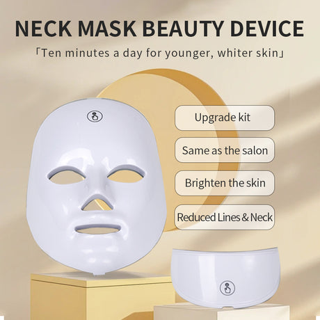 White face mask and separate neck device on display plinths