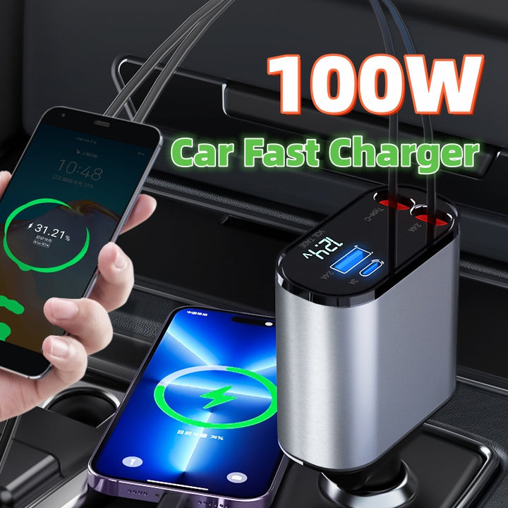 100W Metal Car Charger (USB & Type-C)