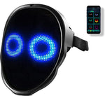 Angled black LED Halloween Face Mask with blue ring eyes, rear strap and phone app inset