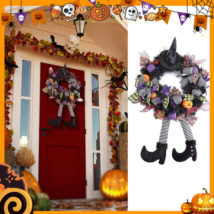 Witch Hat & Legs Hanging Halloween Wreath