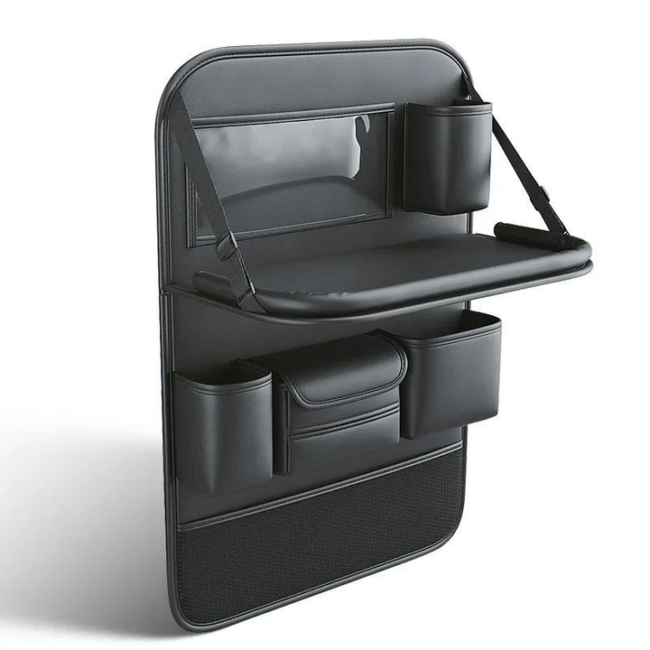 PU Leather Car Seat Organizer with Foldable Tray