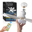 White Smart Ceiling Fan Light with remote, box and screw-in fitting shown