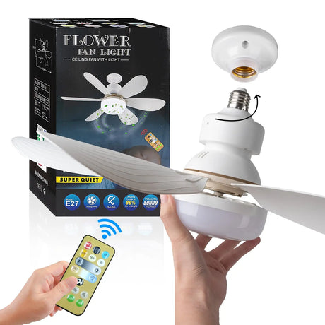 White Smart Ceiling Fan Light with remote, box and screw-in fitting shown