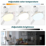 Diagram showing colour temperature and brightness settings for a white ceiling fan light