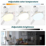 Diagram showing colour temperature and brightness settings for a white ceiling fan light