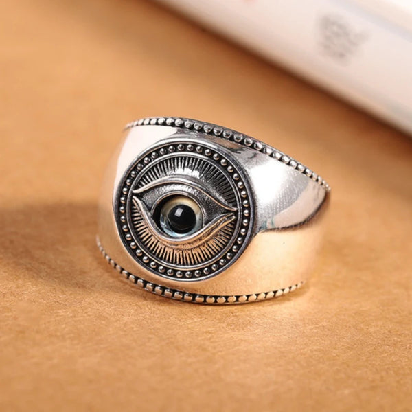 Adjustable Eye Motif Silver Ring