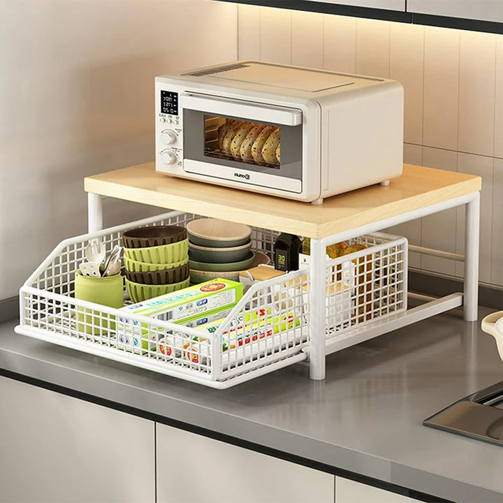 Kitchen Storage Shelf with Sliding Basket