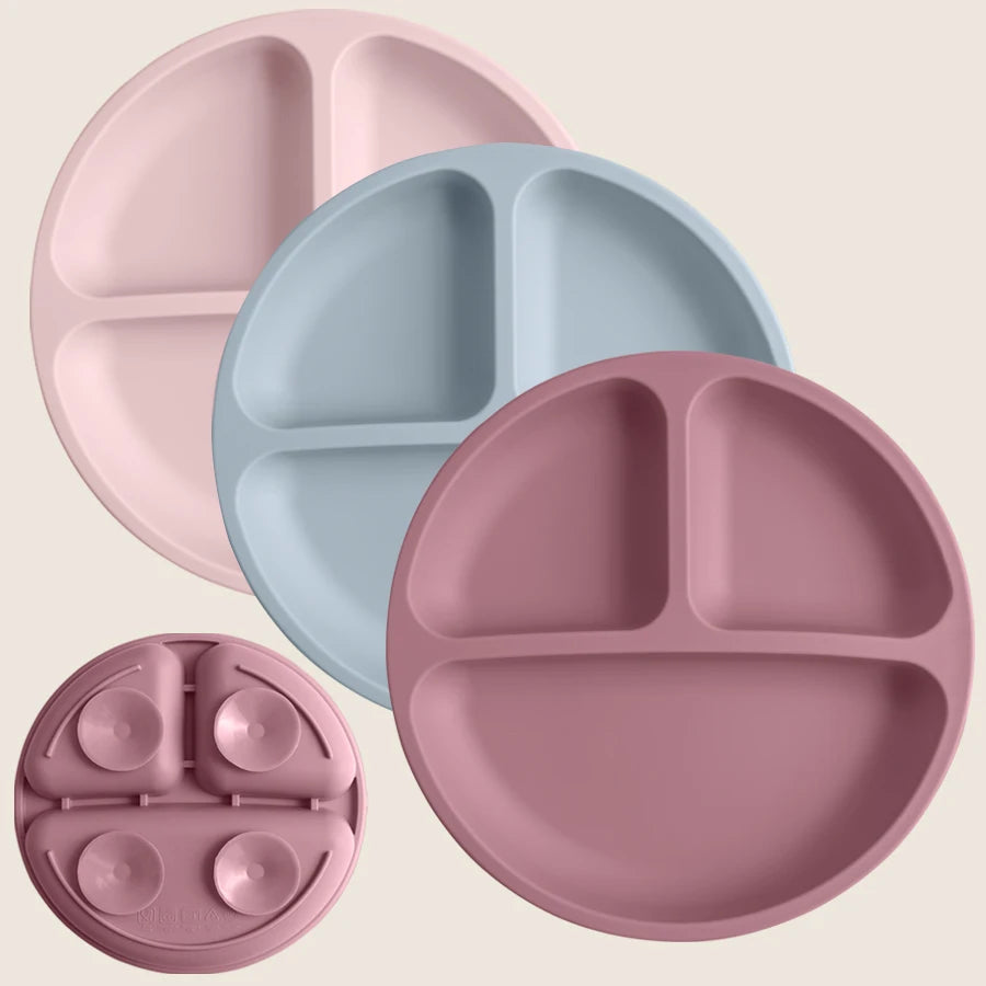 Assiette à ventouse compartimentée en silicone