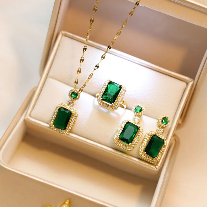 Green Rhinestone Jewellery Set