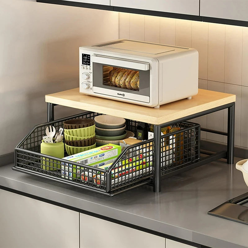 Countertop Shelf with Pull-Out Basket