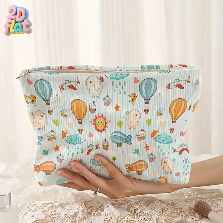 Printed Corduroy Makeup Pouch