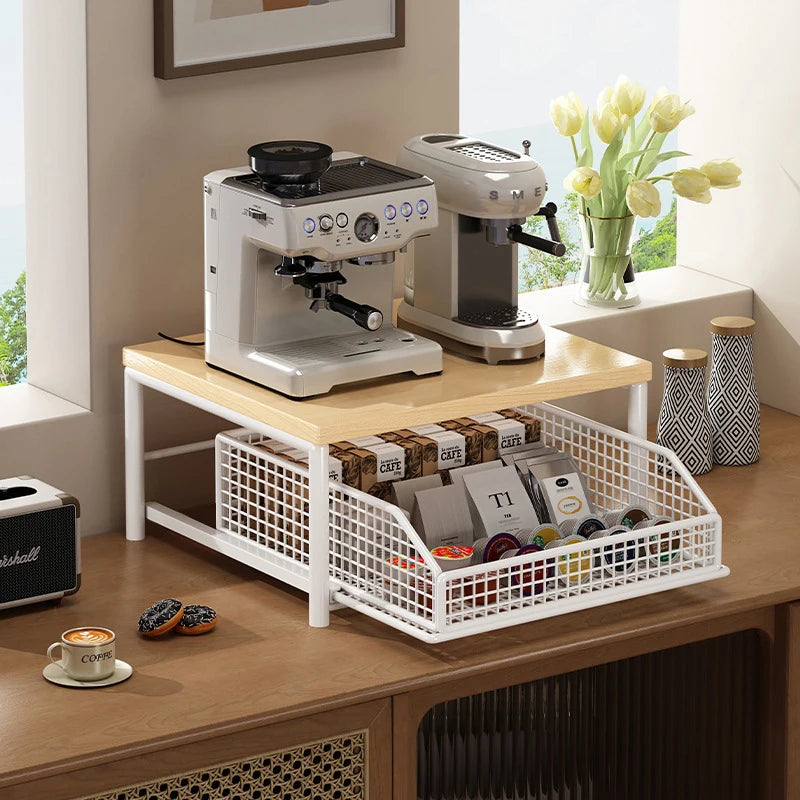 Kitchen Storage Shelf with Sliding Basket