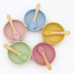 Silicone Suction Bowl & Wooden-Handle Spoon