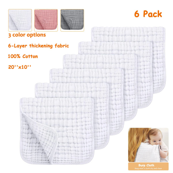 6-Pack Cotton Muslin Burp Cloths