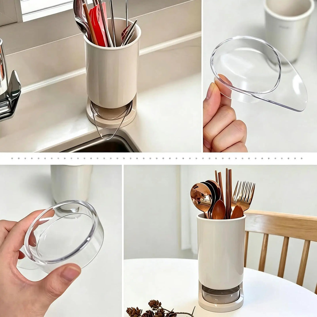 Porte-ustensiles de cuisine avec égouttage automatique