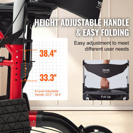 Handle height diagram showing 33.3 to 38.4 inches and pull-up inset