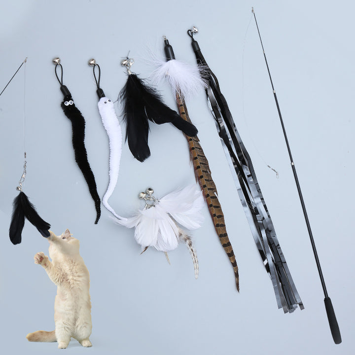 Telescopic Cat Wand with 6 Feather Attachments