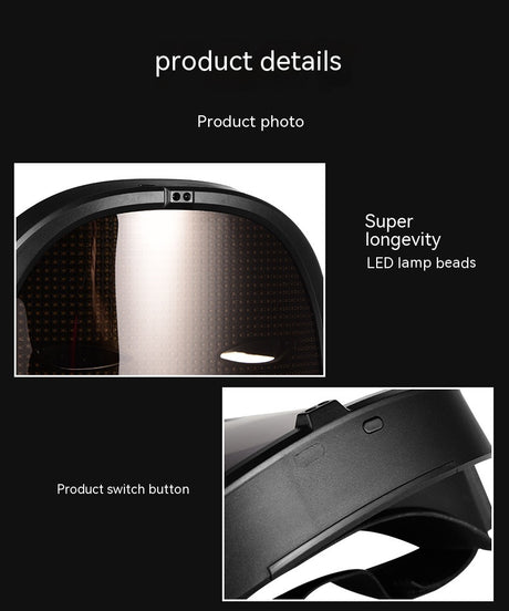 Close-ups of the mask front panel and side switch button