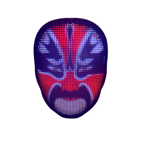 LED Halloween Face Mask front view with red, blue and white opera-style pattern
