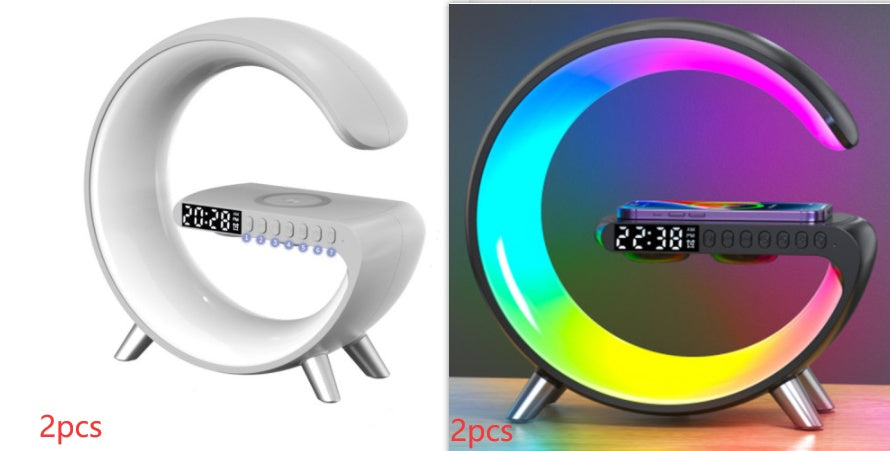 Split view of white and multicolour G-shaped lamps, each with red “2pcs” text