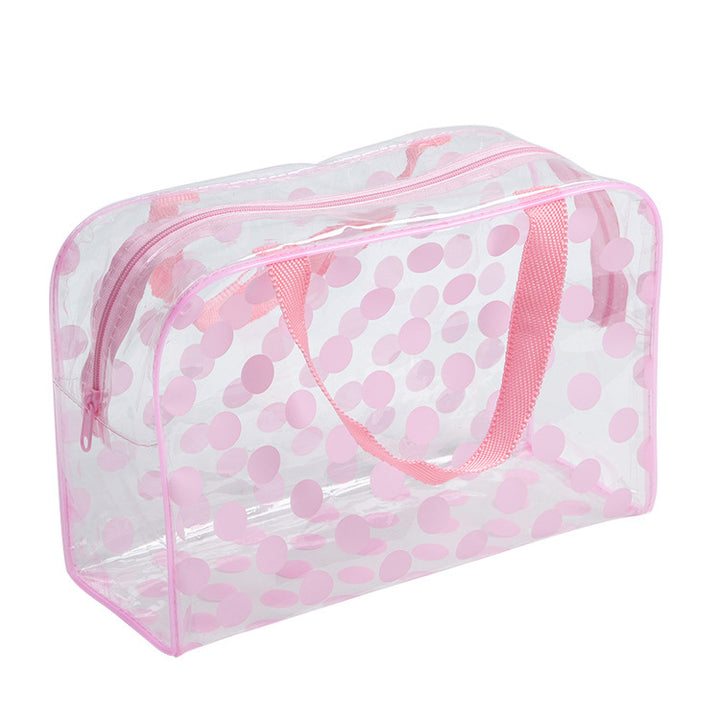 Clear Pink Polka Dot Toiletry Bag