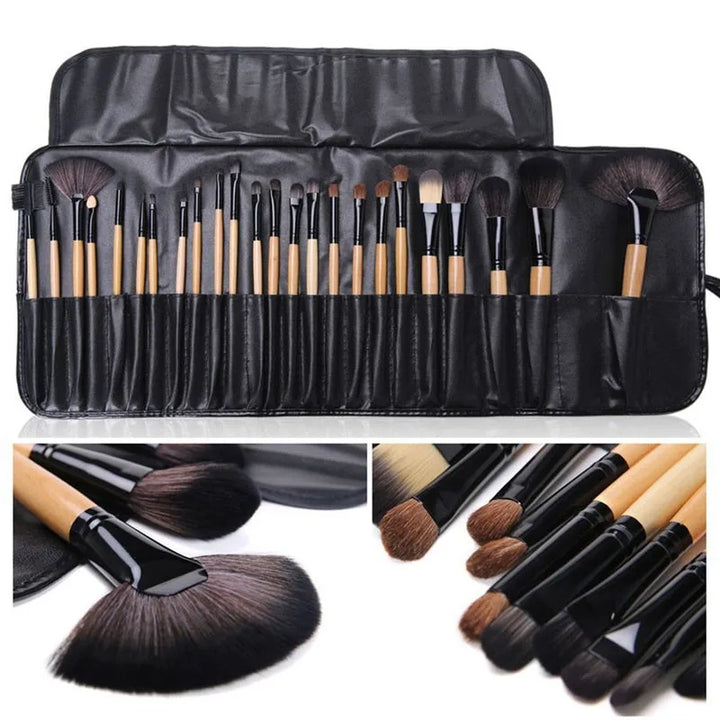 Ensemble de 24 pinceaux de maquillage avec trousse de voyage en PU
