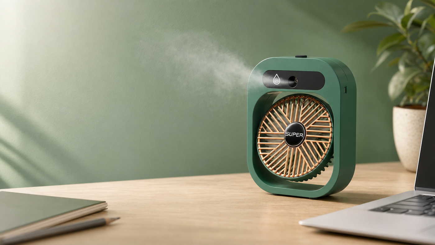 Misting Desk Fan — 3 Speed Settings lifestyle banner (desktop)