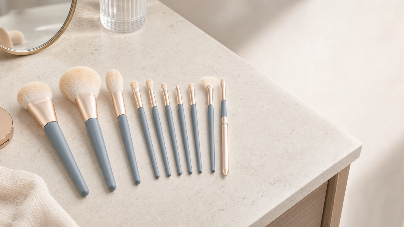 10-Piece Makeup Brush Set with Wooden Handles lifestyle banner (desktop)