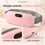 Close-up of the NAMORRA waist belt LED display, controls and USB-C charging connection.