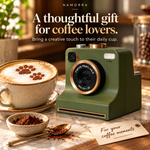 NAMORRA latte art stencil tool displayed in a cosy home coffee station as a gift idea