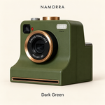 Dark Green NAMORRA latte art stencil camera with bronze lens ring