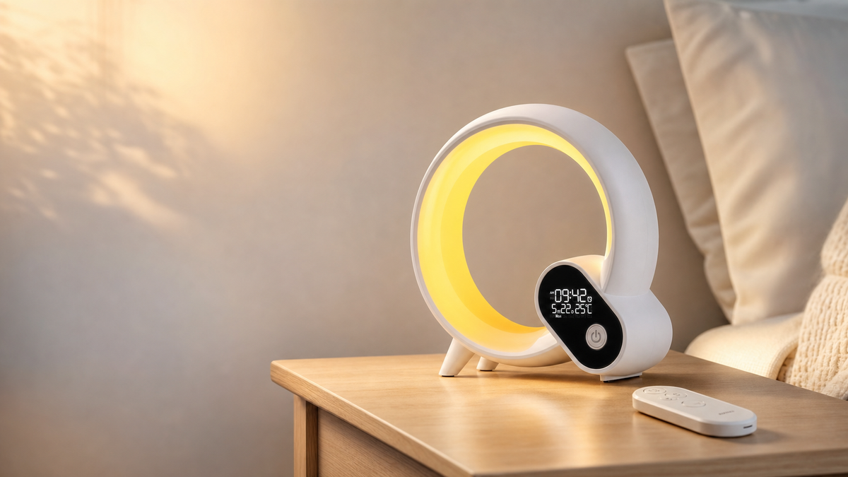 Q Light Sunrise Alarm Clock & Bluetooth Speaker lifestyle banner (desktop)