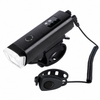 Black bicycle front light with wired handlebar horn button